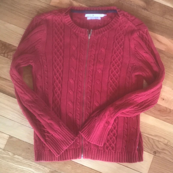 Tommy Hilfiger Sweaters - Tommy Hilfiger red zip sweater sz M